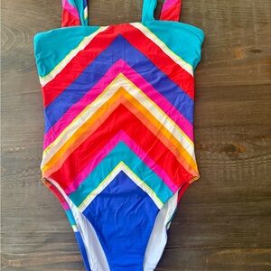 Trina Turk Red and Blue One Piece Swimsuit Vibrant Design